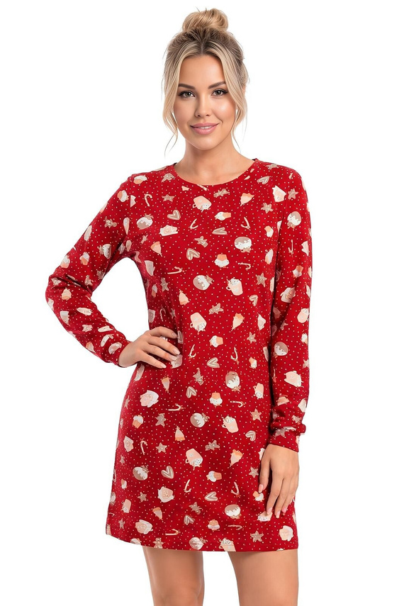 Donna Cookie Damen Nachthemd 100% Baumwolle rot festlich