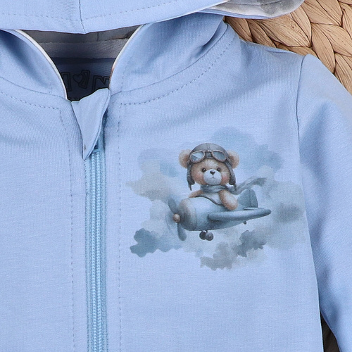 NINI Baby Bear Pilot Baby Sweatshirt aus Bio-Baumwolle mit Reißverschluss ABN-5751/BLE