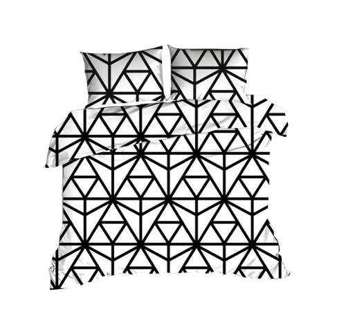 1427N Baumwollbettwäsche Classic E24 Extra weiße Bettwäsche, schwarze Dreiecke – 100 % Baumwolle, langlebig, farbenfroh, 2-teiliges Set