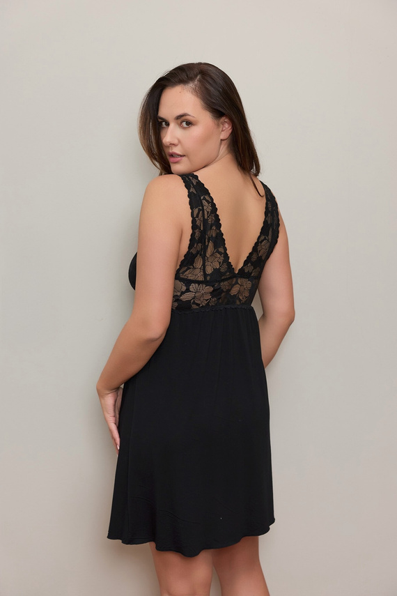 Mefemi Hanna Big KM32 Damen Nachthemd Viskose Spitze Schwarz