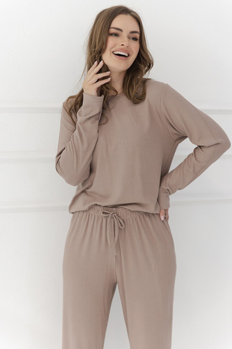 Damen-Pyjama Taro Marilla 3621 Viskose Ripp Langarm cappuccino