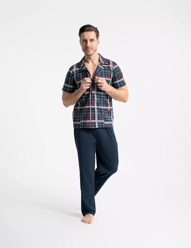 Herren-Pyjama Moraj PDM6200-003 dunkelblau, aufknöpfbar, Baumwolle mit Taschen