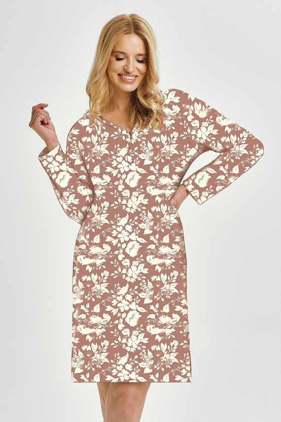 Grace 3480 Taro Nachthemd braun – Baumwolle, lange Ärmel, Komfort und femininer Stil