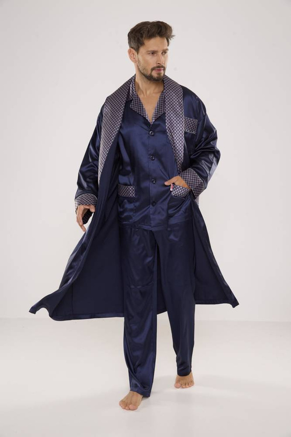 939 Herren Schlafanzug aus Satin - marineblau 