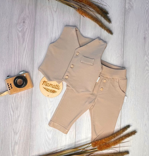 Mamatti KC012 elegantes Kinder-Set Weste Hose beige