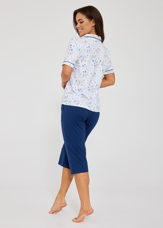 Cornette Yvonne 347/347 Damen Pyjama Baumwolle Blumen Knöpfe 3/4