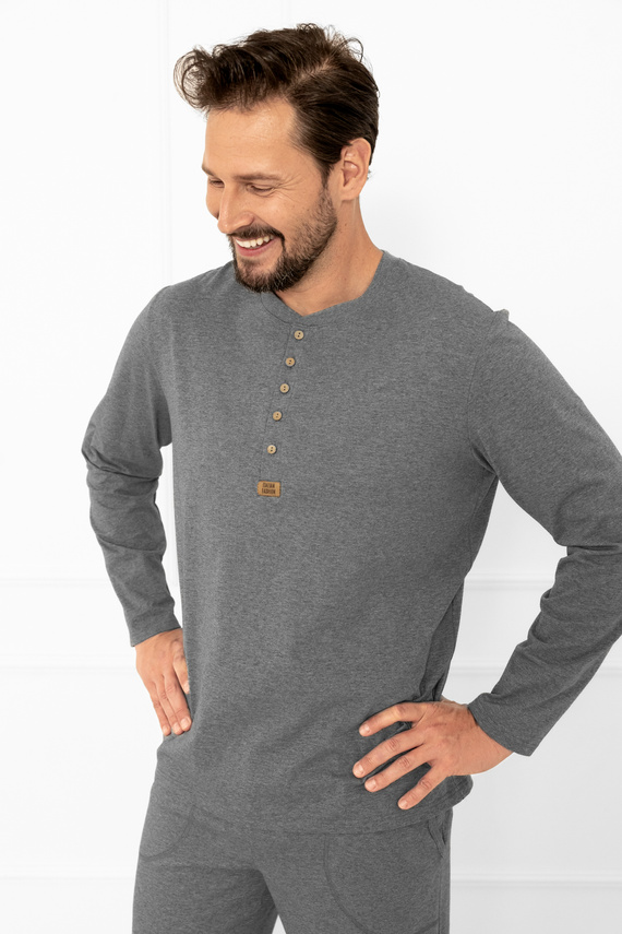 Gordo Herren Schlafanzug - klassische Baumwolle, Poloshirt und Hose mit Taschen Italian Fashion - melange 