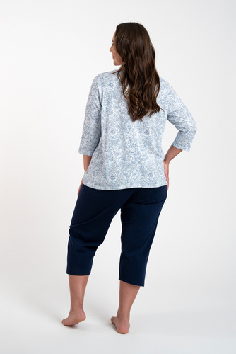 Antonia Damen Schlafanzug 3/4 Ärmel, 3/4 Hose Italian Fashion - blau/grüner Druck 