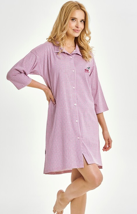 3436 Joliee Damenhemd Taro Pink – Baumwolle, kariert, 3/4 Ärmel, Knöpfe