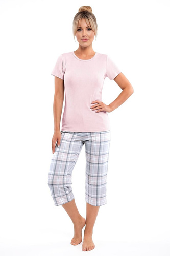 Damen-Pyjama Donna Dani 3/4 rosa Baumwolle Kurzarm 3/4-Hose