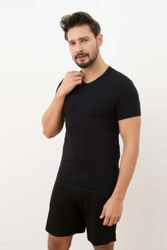 Ikar Herren-T-Shirt, Rundhalsausschnitt Italienische Mode - schwarz