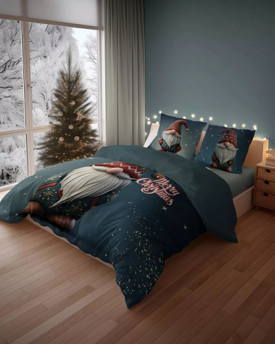 5825 A Baumwoll-Weihnachtsbettwäsche Christmas Dreams Detexpol marineblau mit einer Elfe Merry Christmas – Weihnachtsset aus 100 % Baumwolle