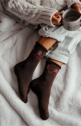 0118-013 Milena braune Socken – Weihnachtsfrottee, Baumwolle, warm