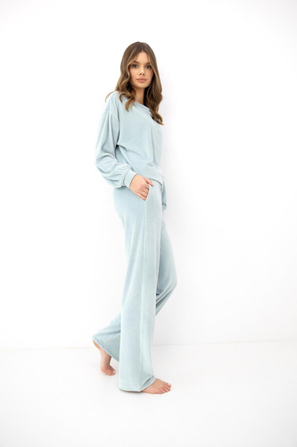 Damen-Pyjama Sensis Nolia ecru-mocca lang mit Taschen und Kordelzug
