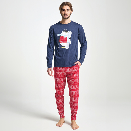 Blauer Herrenpyjama von Albano Sorbetto – Weihnachten, mit einem Pinguin