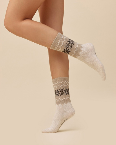 Gabriella Damensocken SW/070 Latte-Beige – Winter, aus Wolle und Acryl, warm mit Muster
