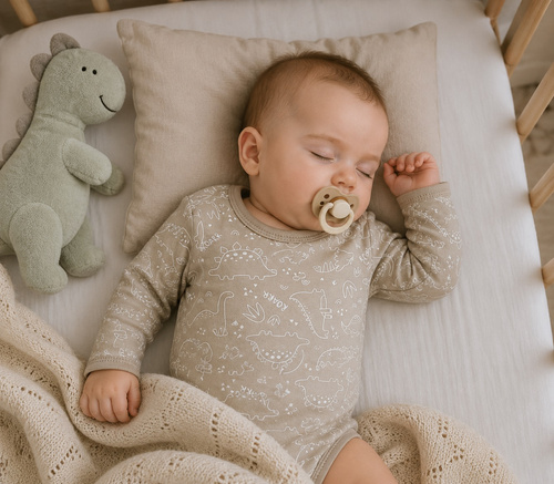 Body BK16526 Mamatti Beige mit Dinosaurier-Motiv Baumwoll Babybody