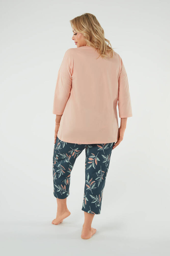 Julietta Damen Schlafanzug 3/4 Ärmel, 7/8 Hose Italian Fashion - lachs/print