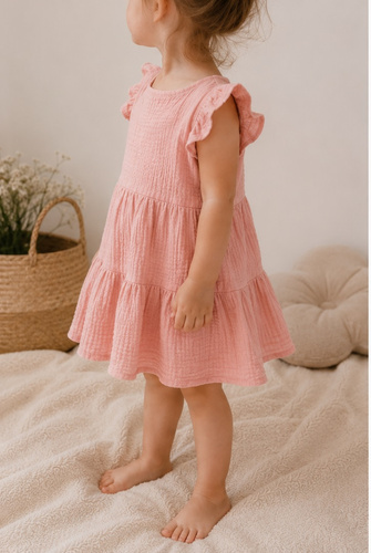 Rosa Musselin Kleid Mamatti SE50506 leichtes Baumwollkleid für Mädchen