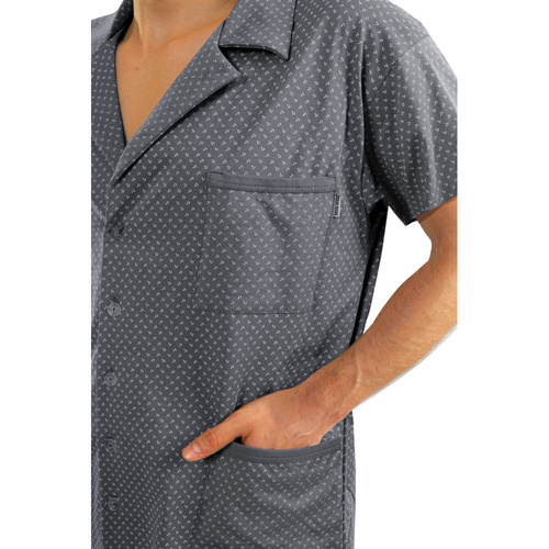 Sesto Senso Herren-Pyjama mit Reißverschluss und kurzen Ärmeln – Graphitanker