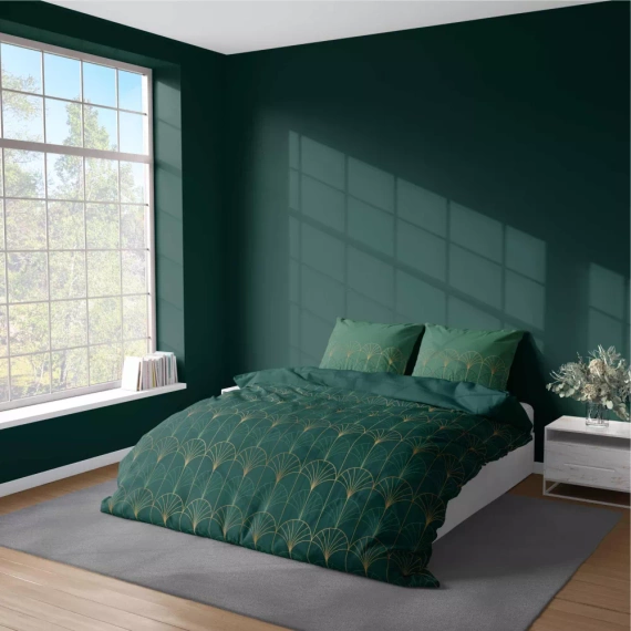 5023 A Mikrofaser-Bettwäsche Gold Art Deco Detexpol Flaschengrün