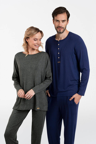 Akord Damen-Set Langarm, lange Hose Italian Fashion - dunkel meliert