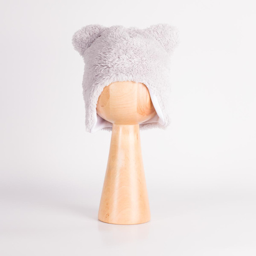 228265 Nicol FARMA Baby-Mütze Bärchen, grau, mit Ohrenklappen, Baumwolle