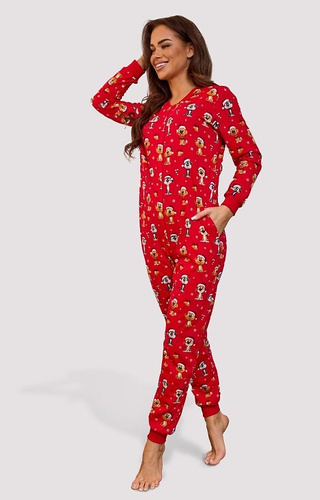 786/473 Dog 3 Cornette Damen-Jumpsuit – Rot, Weihnachten, Baumwolle