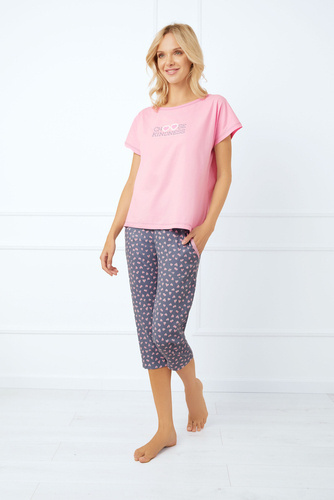 Lotte Damen Schlafanzug kurzarm, 3/4 Hose Italian Fashion - rosa/print