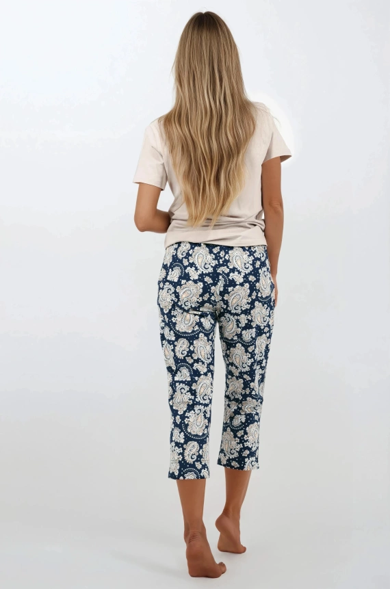 Navy Charm Momenti Per Me Damenpyjama – kurze Ärmel und 7/8-Hose, Baumwolle