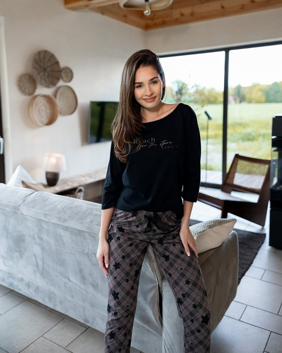 Sensis Reach For The Stars Damenpyjama – schwarzbraun