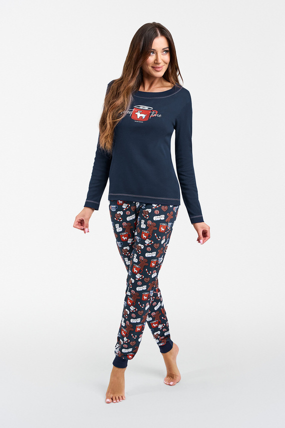 Makala Damen Schlafanzug mit langen Ärmeln und langer Hose Italian Fashion - navy blau/print