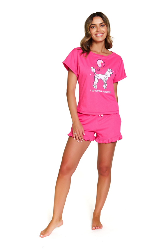 7357 Baumwoll-Damenpyjama Doctor Nap – bezauberndes Set mit Rüschen – Pfingstrose