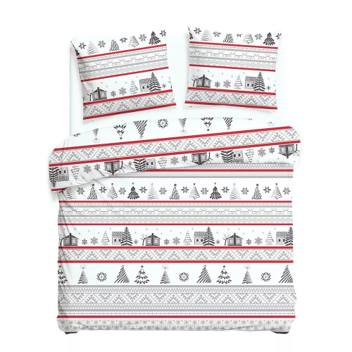 31514/1 Weihnachts-Flanell-Bettwäsche Flanelove Darymex grau rot – Set aus 100 % Baumwolle, warm und weich