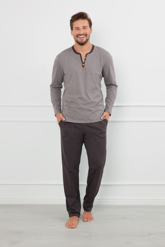 Julius Herren Schlafanzug mit langen Ärmeln, lange Hosen Italian Fashion - ¶r.melange/c.melanż