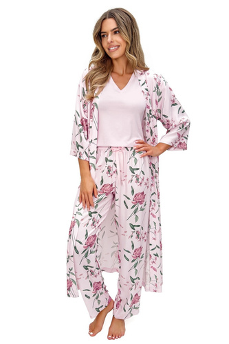 Damenpyjama Donna Gabriela Long Viskose Spitze V-Ausschnitt bequem