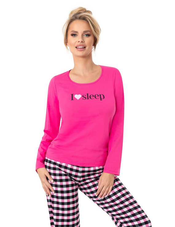 Donna Sleep Long Damen-Pyjama, Fuchsia – Baumwolle, lange Ärmel, verpackt in einer Plastiktüte