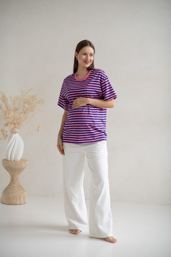 Mamahood Milk&Love Umstands- und Still-T-Shirt, rosa und blau gestreift – bequem und stilvoll