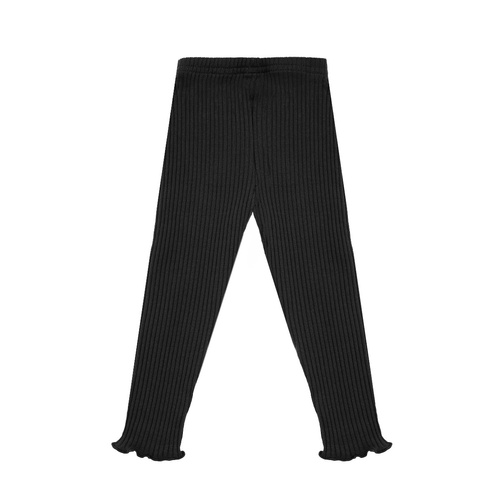 141523 Nicol gerippte Mädchen-Leggings – Baumwolle mit Elastan, Rüschen, schwarz