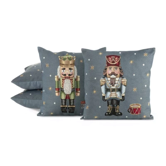 Chp 6082 Weihnachts-Tapisserie-Kissenbezug, Nussknacker, Euro-Vorhänge, Grau