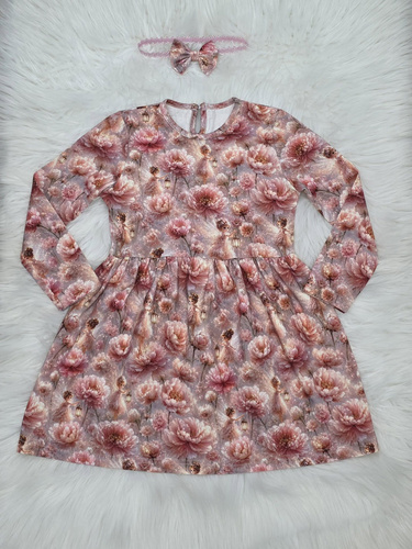 Bambarillo Wróżki – Mädchenkleid mit Blumenmuster und langen Ärmeln