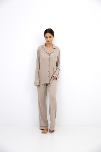 Sensis Novara Cappuccino Damenpyjama aus Viskose mit Knopfleiste