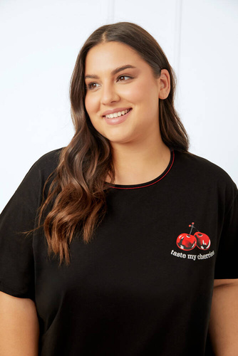 Cherry Damen Schlafanzug mit kurzen Ärmeln, kurze Hose Italian Fashion - schwarz/print 