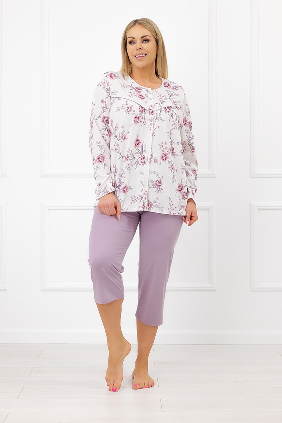 Italian Fashion Mariella Damen-Pyjama aus Baumwolle, zum Knöpfen, 3/4-Hose