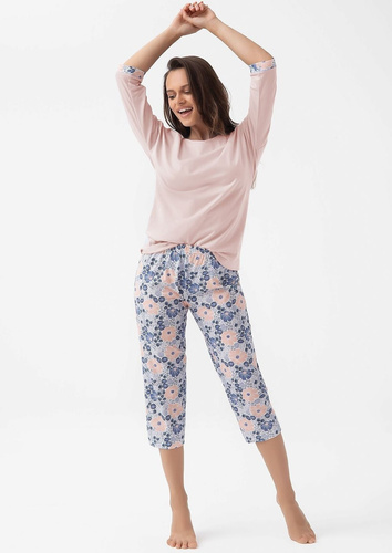 343 Damenpyjama Luna apricot – Baumwolle, 3/4-Ärmel, Komfort und femininer Stil
