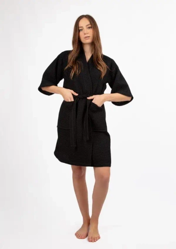 DK-W-01 Damen-Bademantel Dkaren - Schwarz