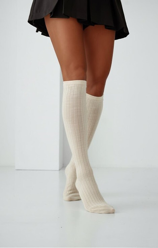 Kniestrümpfe 1627-001 Milena ecru – Wolle, gerippt, nicht komprimierendes Bündchen
