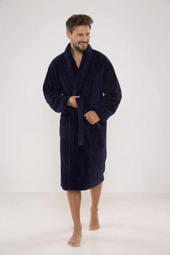 811 De Lafense Herren Plüsch-Bademantel - marineblau