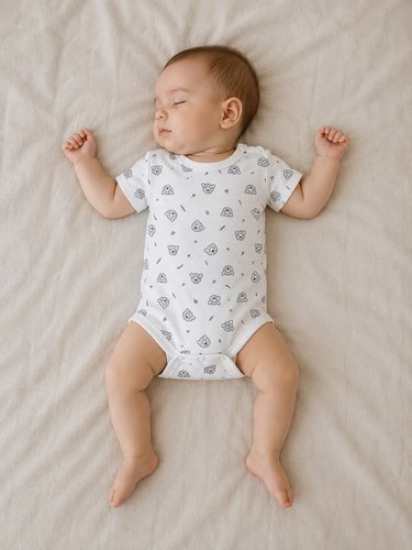 Body für Babys Manatti aus Baumwolle mit Bärenmotiv, kurzärmelig, weiß
