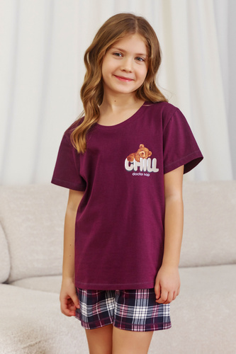 7202 „Chill“ Unisex Doctor Nap Kinderpyjama – Burgunderrot